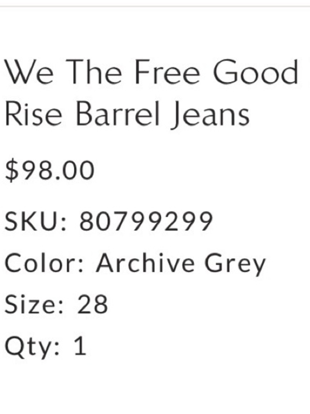 FREE PEOPLE: We The Free Good luck Mid rise barrel Jeans
Color : Archive Grey - Picture 5 of 6